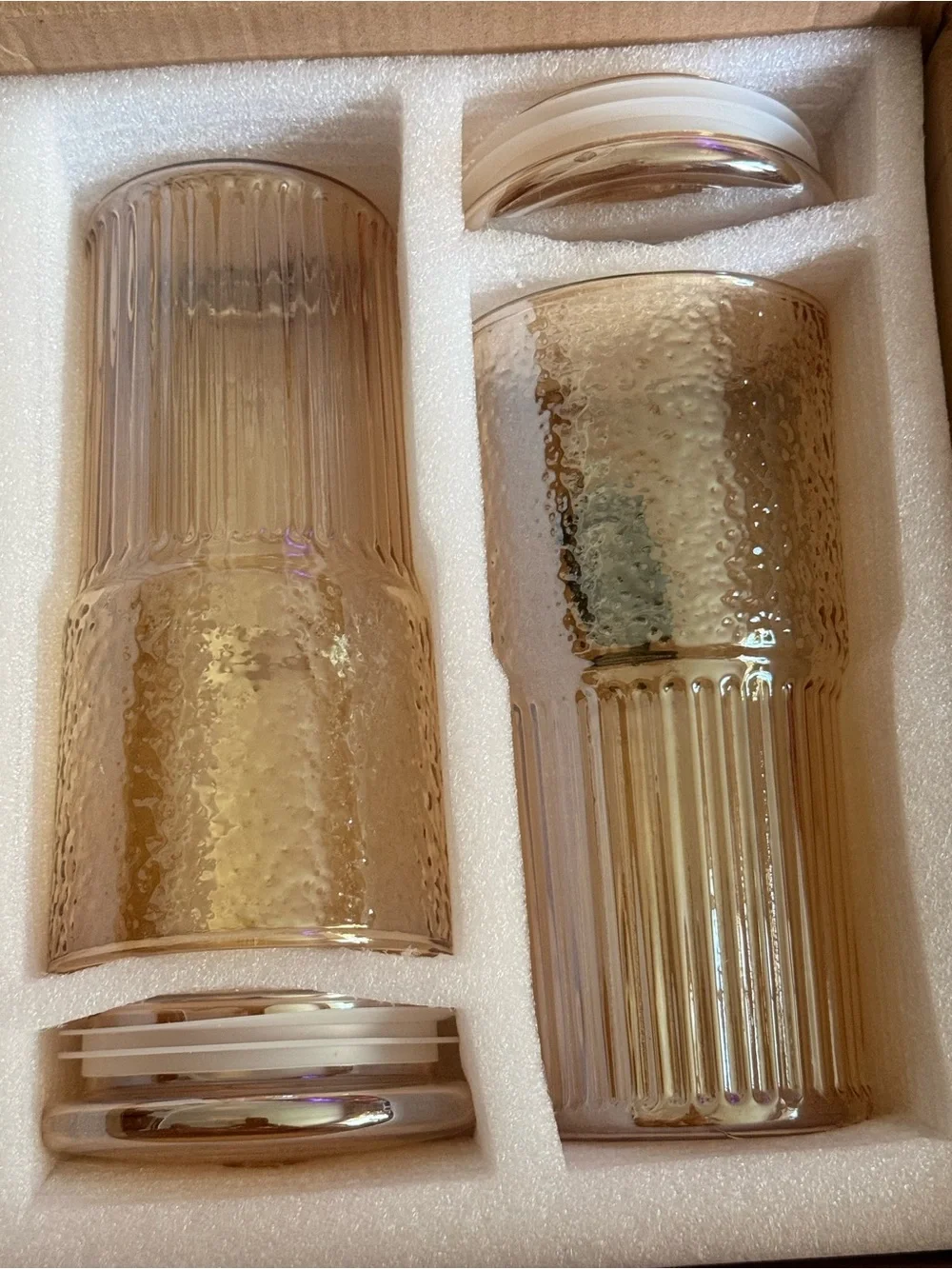 Set of 2 Amber Ribbed Glass Tumblers
